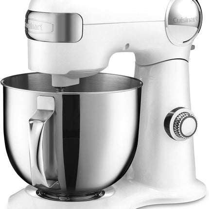 Cuisinart Stand Mixer 12 Speed 5.5 Quart Stainless Steel Bowl Chefs Whisk Mixing Paddle Dough Hook Splash Guard w/Pour Spout SM-50FR WHITE Certified Refurbished