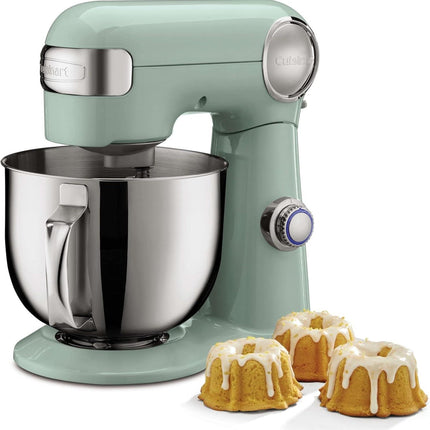 Cuisinart Stand Mixer 12 Speed 5.5 Quart Stainless Steel Bowl Chefs Whisk Mixing Paddle Dough Hook Splash Guard w/Pour Spout SM-50GFR AGAVE GREEN Certified Refurbished