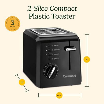 Cuisinart 2-Slice Toaster Compact CPT-122 Black - Certified Refurbished