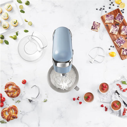 Cuisinart Stand Mixer 12 Speed 5.5 Quart Stainless Steel Bowl Chefs Whisk Mixing Paddle Dough Hook Splash Guard w/Pour Spout SM-50BLUFR FROSTED BLUE Certified Refurbished