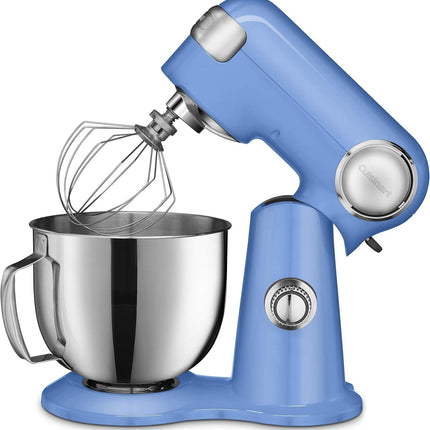 Cuisinart Stand Mixer 12 Speed 5.5 Quart Stainless Steel Bowl Chefs Whisk Mixing Paddle Dough Hook Splash Guard w/Pour Spout SM-50BLFR PERIWINKLE BLUE Certified Refurbished