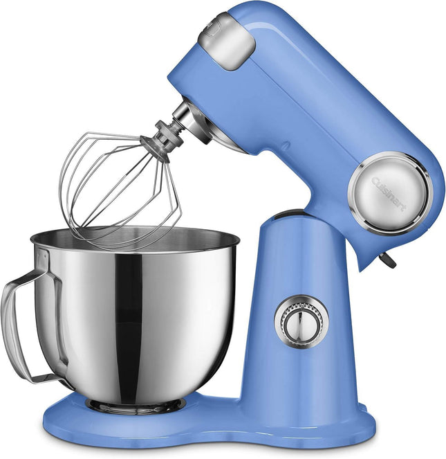 Cuisinart Stand Mixer 12 Speed 5.5 Quart Stainless Steel Bowl Chefs Whisk Mixing Paddle Dough Hook Splash Guard w/Pour Spout SM-50BLFR PERIWINKLE BLUE Certified Refurbished