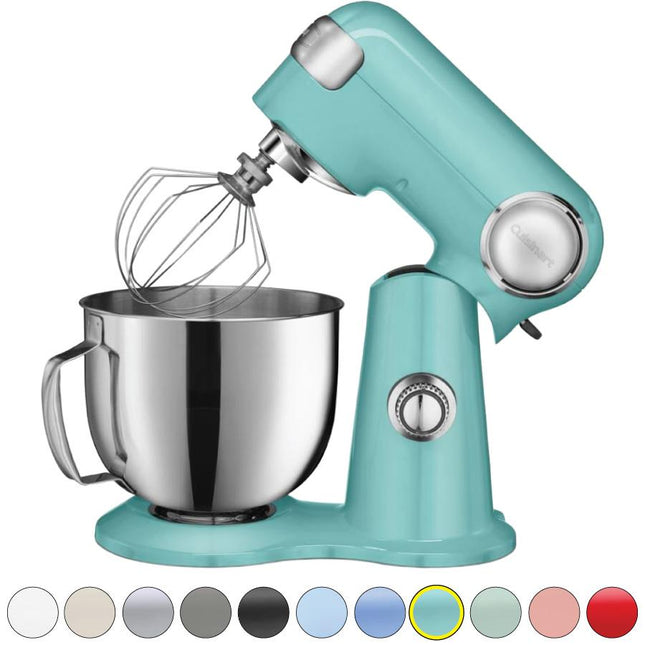 Cuisinart Stand Mixer 12 Speed 5.5 Quart Stainless Steel Bowl Chefs Whisk Mixing Paddle Dough Hook Splash Guard w/Pour Spout SM-50TQFR ROBINS EGG Certified Refurbished