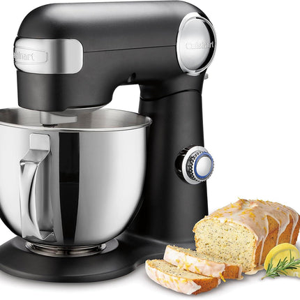 Cuisinart Stand Mixer 12 Speed 5.5 Quart Stainless Steel Bowl Chefs Whisk Mixing Paddle Dough Hook Splash Guard w/Pour Spout SM-50PSFR BLACK MATTE Certified Refurbished