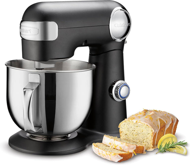 Cuisinart Stand Mixer 12 Speed 5.5 Quart Stainless Steel Bowl Chefs Whisk Mixing Paddle Dough Hook Splash Guard w/Pour Spout SM-50PSFR BLACK MATTE Certified Refurbished