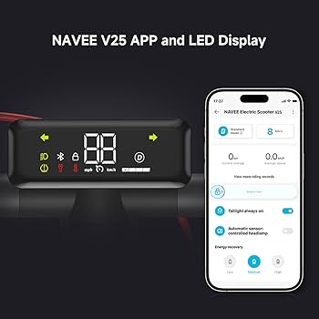 NAVEE V25 Pro Electric Scooter w/15.5 mi Max Operating Range & 18.6 mph Max Speed - Certified Refurbished