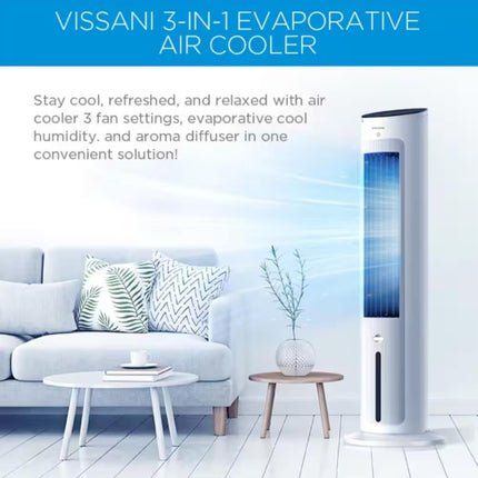 Vissani 1 Gal 210 CFM 3-Speed Digital Tower Portable Evaporative Cooler with Remote Control up to 215 Sq Ft White Certified Refurbished