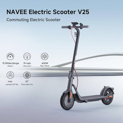 NAVEE V25 Pro Electric Scooter w/15.5 mi Max Operating Range & 18.6 mph Max Speed - Certified Refurbished