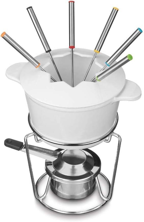 Cuisinart 13-Piece Fondue Set - Chef’s Classic Enameled Cast Iron FP-115 White - Certified Refurbished