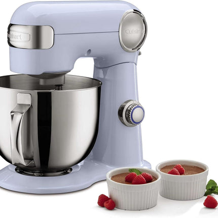 Cuisinart Stand Mixer 12 Speed 5.5 Quart Stainless Steel Bowl Chefs Whisk Mixing Paddle Dough Hook Splash Guard w/Pour Spout SM-50BLUFR FROSTED BLUE Certified Refurbished