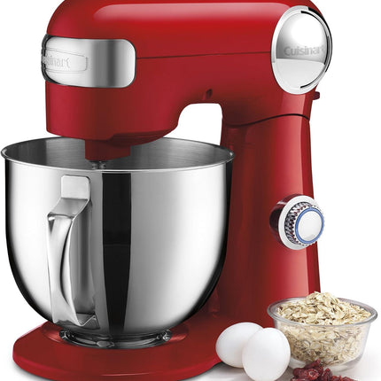 Cuisinart Stand Mixer 12 Speed 5.5 Quart Stainless Steel Bowl Chefs Whisk Mixing Paddle Dough Hook Splash Guard w/Pour Spout SM-550RFR RED Certified Refurbished