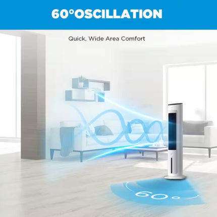 Vissani 1 Gal 210 CFM 3-Speed Digital Tower Portable Evaporative Cooler with Remote Control up to 215 Sq Ft White Certified Refurbished