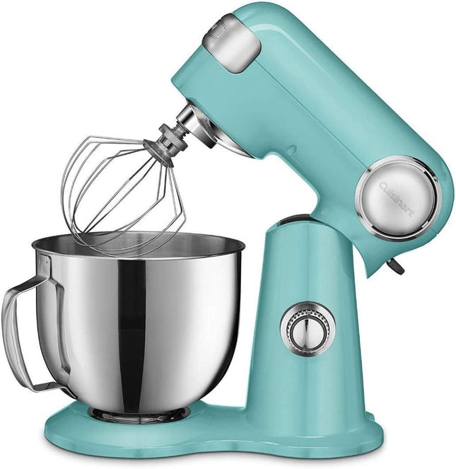 Cuisinart Stand Mixer 12 Speed 5.5 Quart Stainless Steel Bowl Chefs Whisk Mixing Paddle Dough Hook Splash Guard w/Pour Spout SM-50TQFR ROBINS EGG Certified Refurbished