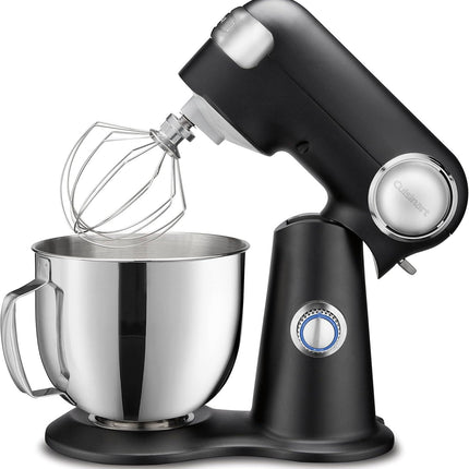 Cuisinart Stand Mixer 12 Speed 5.5 Quart Stainless Steel Bowl Chefs Whisk Mixing Paddle Dough Hook Splash Guard w/Pour Spout SM-50PSFR BLACK MATTE Certified Refurbished