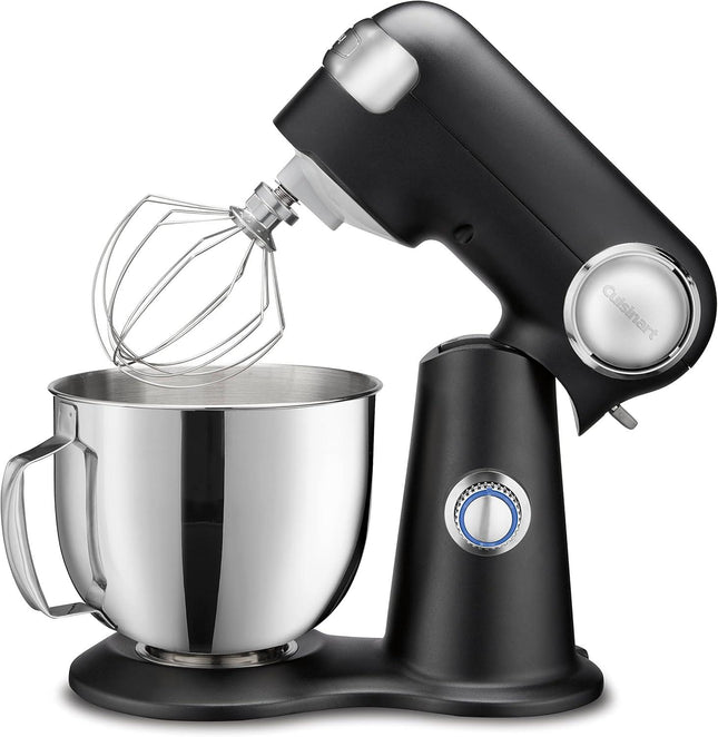 Cuisinart Stand Mixer 12 Speed 5.5 Quart Stainless Steel Bowl Chefs Whisk Mixing Paddle Dough Hook Splash Guard w/Pour Spout SM-50PSFR BLACK MATTE Certified Refurbished