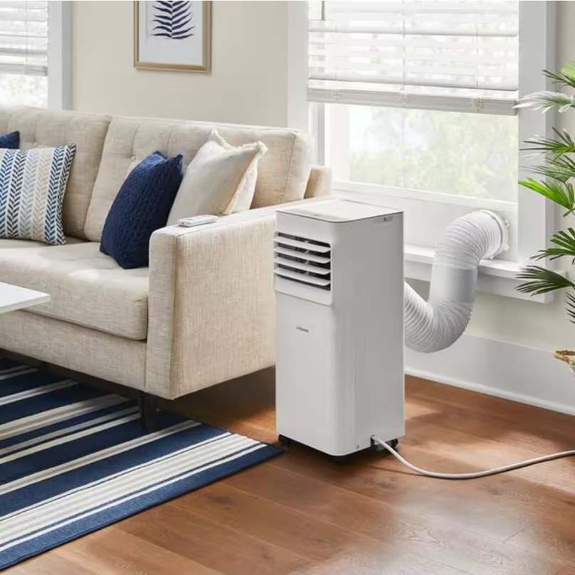 5,000 BTU (DOE) 115-Volt Portable Air Conditioner Unit Cools up to 150 sq. ft. with Dehumidifier and Remote in White  (Renewed)