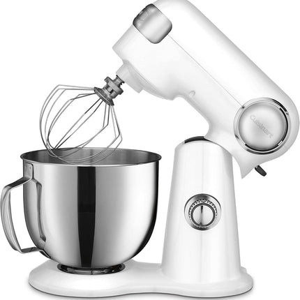 Cuisinart Stand Mixer 12 Speed 5.5 Quart Stainless Steel Bowl Chefs Whisk Mixing Paddle Dough Hook Splash Guard w/Pour Spout SM-50FR WHITE Certified Refurbished