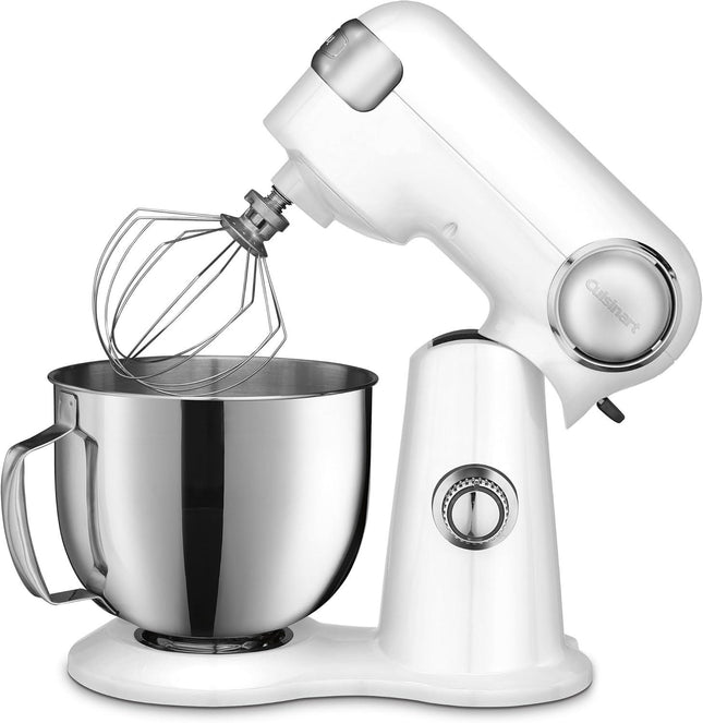 Cuisinart Stand Mixer 12 Speed 5.5 Quart Stainless Steel Bowl Chefs Whisk Mixing Paddle Dough Hook Splash Guard w/Pour Spout SM-50FR WHITE Certified Refurbished
