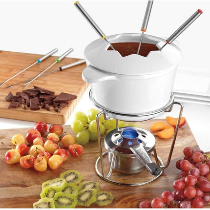 Cuisinart 13-Piece Fondue Set - Chef’s Classic Enameled Cast Iron FP-115 White - Certified Refurbished