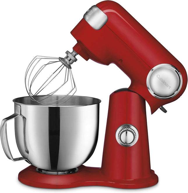 Cuisinart Stand Mixer 12 Speed 5.5 Quart Stainless Steel Bowl Chefs Whisk Mixing Paddle Dough Hook Splash Guard w/Pour Spout SM-550RFR RED Certified Refurbished