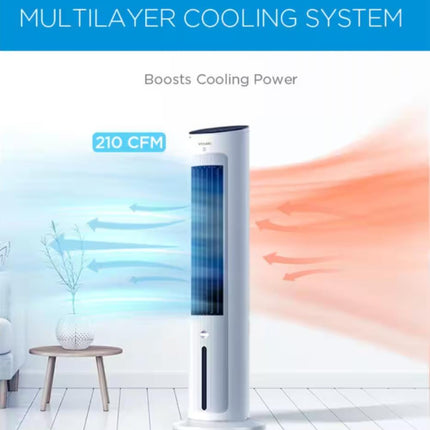 Vissani 1 Gal 210 CFM 3-Speed Digital Tower Portable Evaporative Cooler with Remote Control up to 215 Sq Ft White Certified Refurbished