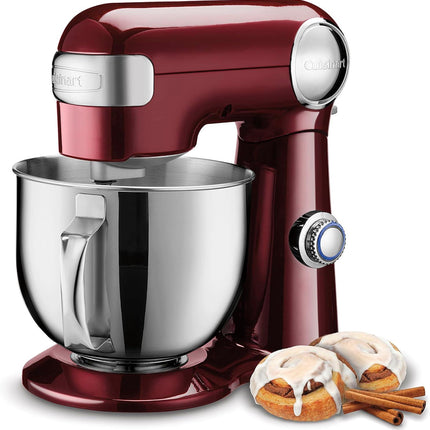 Cuisinart Stand Mixer 12 Speed 5.5 Quart Stainless Steel Bowl Chefs Whisk Mixing Paddle Dough Hook Splash Guard w/Pour Spout SM-50PNFR PINOT NOIR Certified Refurbished