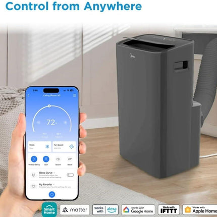 Midea 10,000 BTU DOE Smart Portable Air Conditioner with Heat, for spaces up to 450 sq. ft. Certified Refurbished