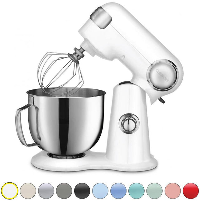 Cuisinart Stand Mixer 12 Speed 5.5 Quart Stainless Steel Bowl Chefs Whisk Mixing Paddle Dough Hook Splash Guard w/Pour Spout SM-50FR WHITE Certified Refurbished