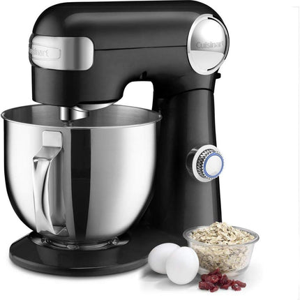 Cuisinart Stand Mixer 12 Speed 5.5 Quart Stainless Steel Bowl Chefs Whisk Mixing Paddle Dough Hook Splash Guard w/Pour Spout SM-50BKFR ONYX BLACK Certified Refurbished