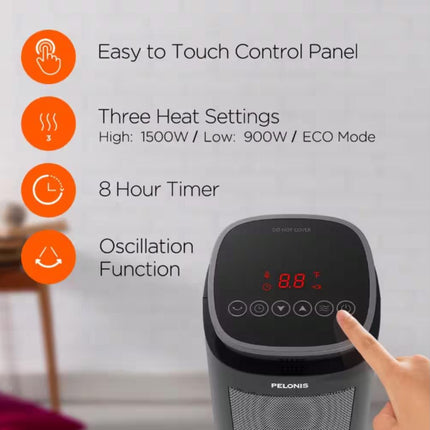 Pelonis 1500-Watt 23 in. Digital Tower Indoor Ceramic Heater Quiet Operation W/Safety Overheat Protection and Fan Mode Black PHT23D7ABB - Certified Refurbished