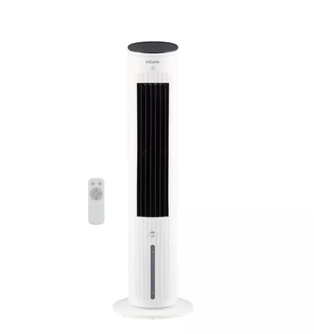 Vissani 1 Gal 210 CFM 3-Speed Digital Tower Portable Evaporative Cooler with Remote Control up to 215 Sq Ft White Certified Refurbished